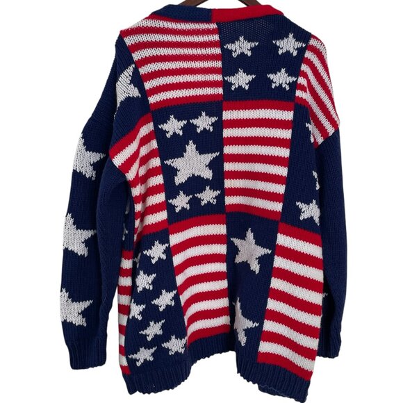 Vtg Handmade American Flag Cardigan Sweater XL / 1X Red White Blue Patriotic USA - Picture 3 of 3